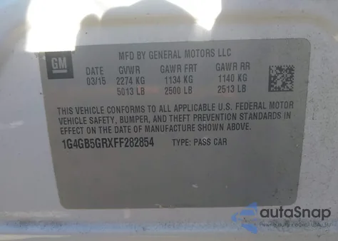 2015 Buick Lacrosse Leather from USA, damaged, VIN 1G4GB5GRXFF282854